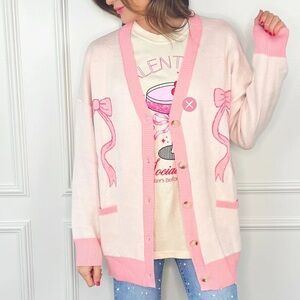 MISS sparkling - PINK BOWS CARDIGAN Medium NWOT
